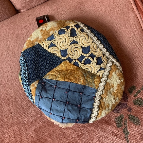 Patchwork Beret Hat - blue & gold - handmade - Picture 5 of 5